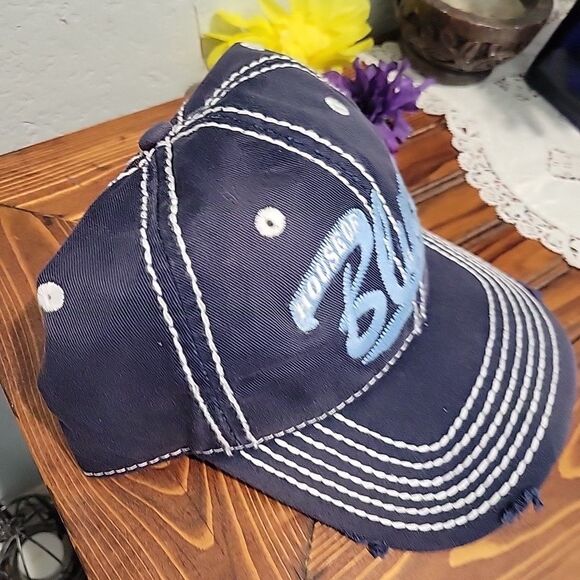 House of Blues Script Logo Hat Blue Ball Cap Weathered Style Strapback - Picture 2 of 8